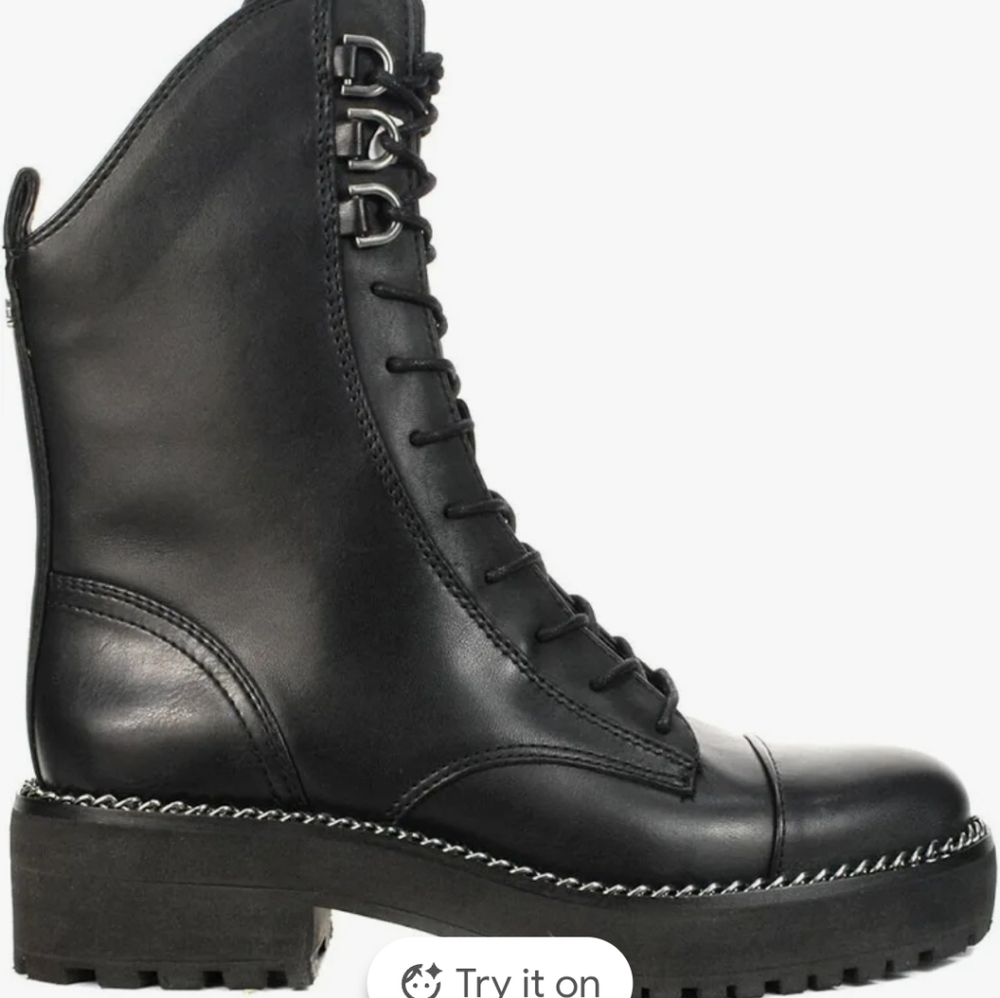 Sam Edelman Lenley Leather Combat Boots Lace Up Mid Calf Lug Sole Size 10 Chain